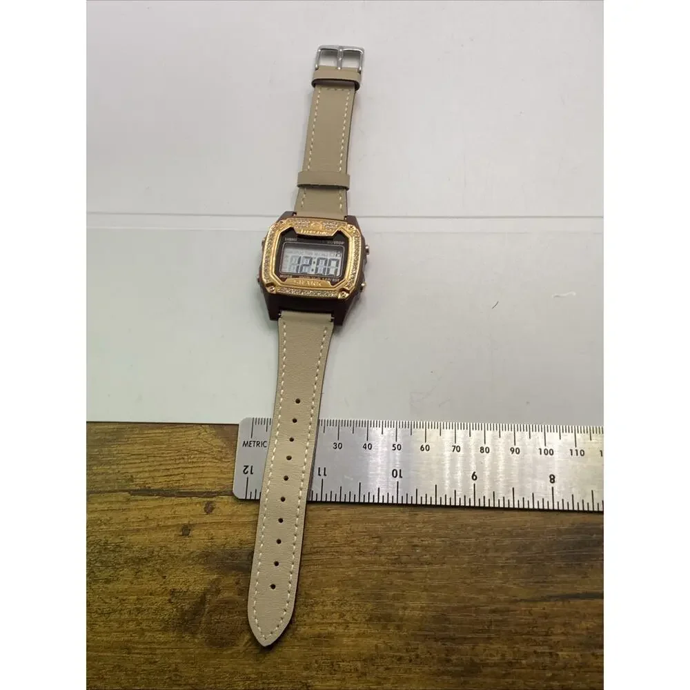 Freestyle Shark Rosegold Rhinestone Tan Leather Band Surfing Watch New Battery